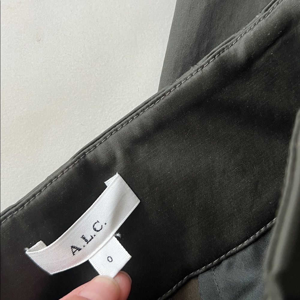 A.L.C. Bennett Wide Leg Pleated Sateen Trouser Style Baggy Relaxed Pant Mossy 0 - Picture 9 of 13